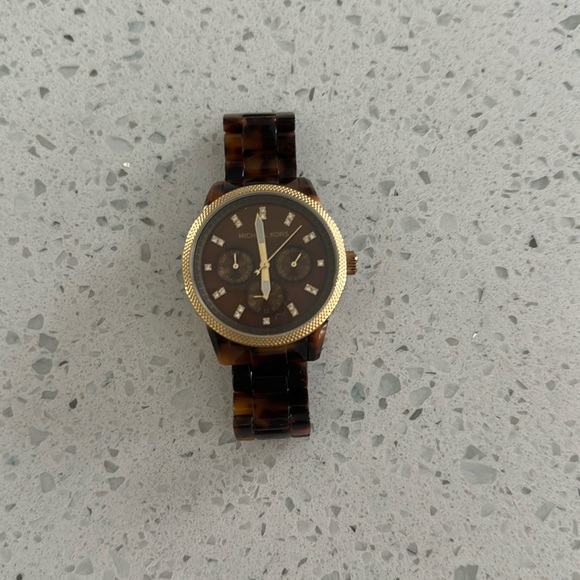 Michael Kors Ritz Tortoise Watch Women 37mm Gold Tone Day Date - Picture 1 of 6